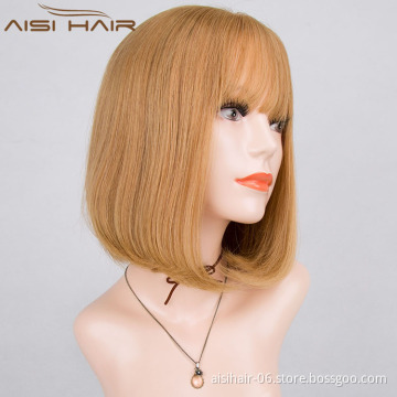 Aisi Hair Best Selling  Malaysian Hair Bob Cut Style Blonde Half Hand Tied Lace Wig For White Women